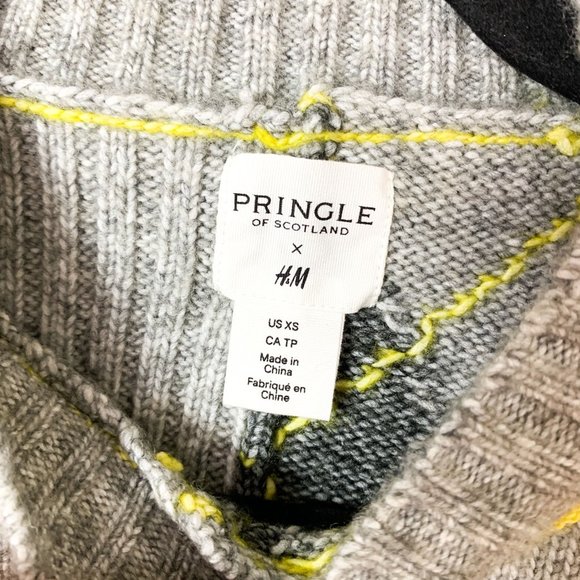 Pringle of Scotland x H&M Argyle Sweater Gray Yellow XS - Picture 4 of 6
